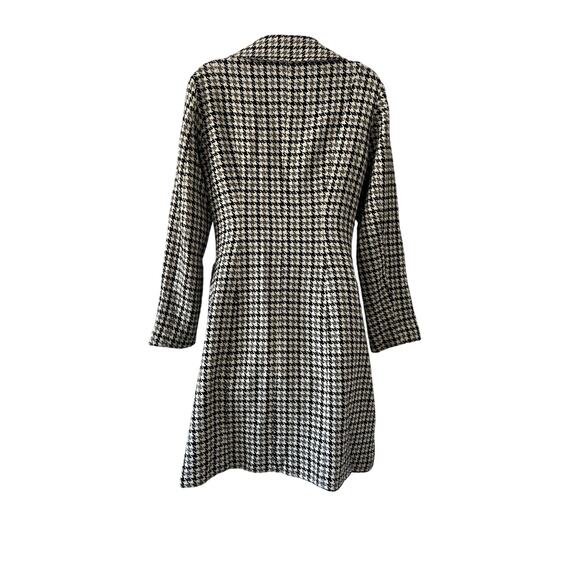 Vintage Houndstooth Check Coat Fully Lined Collar Dress Knee Length Handmade - Picture 2 of 14